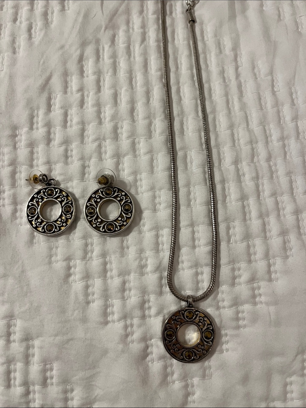Brighton Silver-Tone  Necklace & Earrings Set - silver w gold accents
